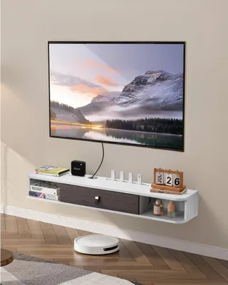 Zdjęcie produktu dla Naścienna szafka TV z otworem na kable - Wisząca szafka TV biała 120 cm
