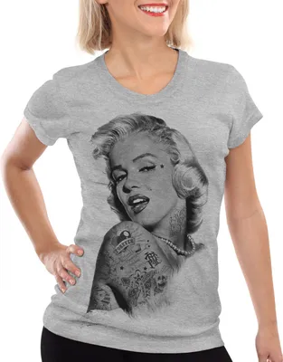 Produktbild von style3 Marilyn Tattoo T-Shirt Damen hollywood star monroe, Farbe:Grau meliert, Größe:L