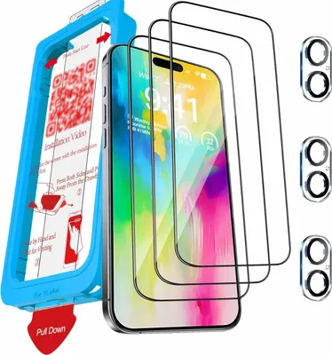 Image de Lot de 3 films de protection en verre trempé 9H+ pour iPhone 16 Plus