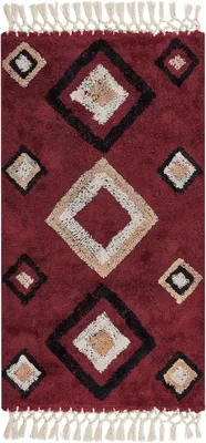 Produktbild von BELIANI Teppich Rot Baumwolle 80 x 150 cm Rechteckig Geometrisches Muster mit Quasten Boho Stil Handgetuftet für Wohnzimmer Schlafzimmer Flur