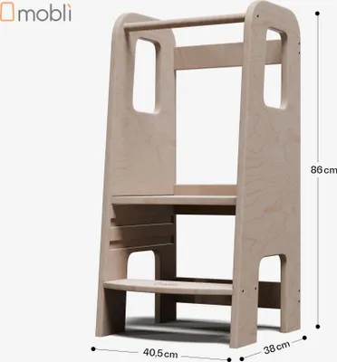 A wooden learning tower for children.
