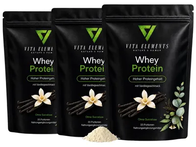 Vita Elements Whey Protein Poeder Vanille, set van 3.