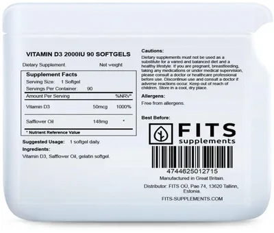 Obrázek produktu pro Vitamin D3 2000 IU, 90 měkkých tobolek
