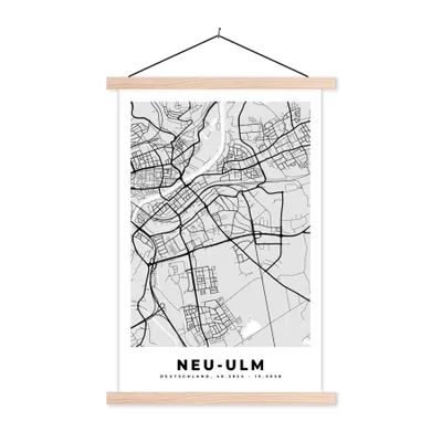 Produktbild von MuchoWow® Textilposter Karte - Deutschland - Neu-Ulm - Stadtplan 120x180 cm mit holzfarbenen Rahmen - Textil-Plakat