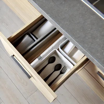 Produktbild von Kunststoff Küchenlade-Organizer-Set, weiß, 3-teilig, verstellt