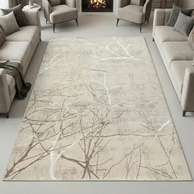 Produktbild von Designer Teppich mit abstraktem glänzenden Ästemuster creme Größe - 160 x 230 cm
