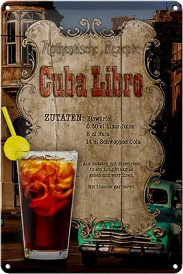Produktbild von Blechschild Rezept 20x30cm Cuba Libre Zutaten Eiswürfel