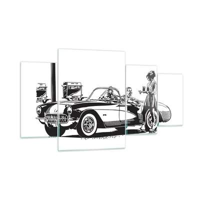 Produktbild von Bilder auf glas - Bar Auto Straße - 160x90cm - Glasbilder - Wandbilder - Kunstdruck - zum Aufhängen bereit - Wanddekoration aus Glas - Glas Bilder - Wandbild auf Glas - 4 Teile - GDL160x90-3680