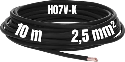 Productafbeelding van Kalitec, 10 meter, H07V-K, 2,5 mm², zwarte installatiedraad. Flexibele aderleiding, PVC, enkele ader, litze van 2,5 mm², fijnaderig, enkele draad, kabel met enkele draad, aansluitdraad