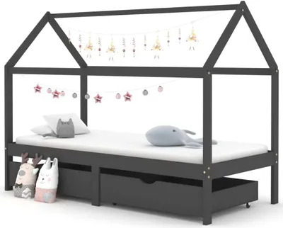 Produktbild von vidaXL Kinderbett mit Schubladen Dunkelgrau Massivholz Kiefer 90x200cm - Kinder Bettrahmen - Kinder-Bettgestell - Kinder-Bettgestelle - Kinderbett