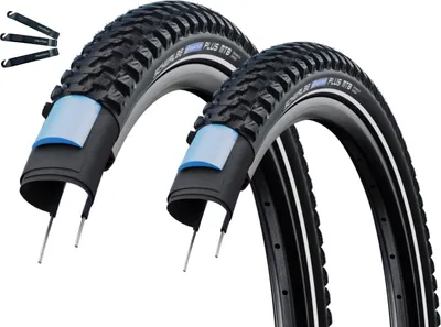 Produktbild von Schwalbe Fahrradreifen 2 x Marathon Plus MTB SmartGuard E-50 ADDIX Schwarz-Reflex 57-559 (26 x 2.10) inkl. maxxi4you Reifenheber