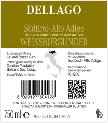 Produktbild von 12er Karton 2023 Dellago Weißburgunder DOC Südtirol von Kellerei Bozen/Gries - Weißwein