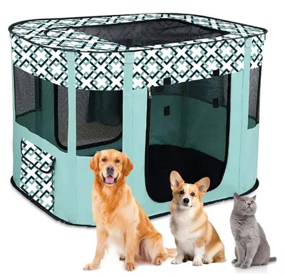 Immagine prodotto di Gabbia pieghevole per animali, motivo a quadri, verde, 90x70x58 cm