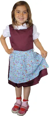 Produktbild von 3-tlg Kinder Dirndl Mädchendirndl Dirndlbluse Dirndlschürze Kleid Bordeaux/Blau, Größe:140