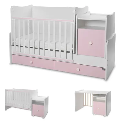 Produktbild von Lorelli Babybett 4 in 1 Trend Plus NEW Schaukelfunktion Jugendbett Schreibtisch pink