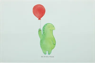 Produktbild von Mr. & Mrs. Panda Glas Schneidbrett Schildkröte Luftballon - Weiß - Geschenk, Motivationsspruch, schneidunterlage, Schneidplatte, Hackbrett, Schneideplatte, Schneidebrett