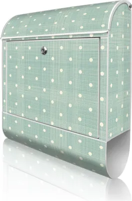 Produktbild von banjado Design Briefkasten Stahl weiß mit Zeitungsfach pulverbeschichtet "Punkte Lindgrün" 38x46x12,5cm & 2 Schlüssel - Postkasten A4 Einwurf inkl. Montagematerial [BKW 12152]