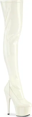 Produktbild von ADORE-3000 Pleaser Damen High-Heels Plateau Overkneestiefel cremeweiß Stretchlack