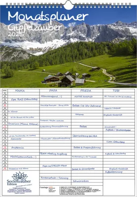 Produktbild von Gipfelzauber Planer Wandplaner Familienplaner 4 Spaltenplaner DIN A3 Kalender für 2025 Berge und Gipfel - Seelenzauber