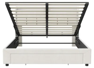 Produktbild von Polsterbett - Doppelbett 140x200 cm - LED & USB - Hydraulischer Bettkasten - Schubladen - Kopfteil mit Stauraum - Samt - Beige