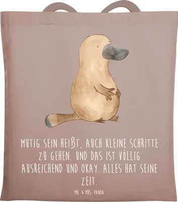Produktbild von Mr. & Mrs. Panda Tote Bag Selbstvertrauen stärken - Braun Pastell - Geschenk, Mutig sein, Schultasche, Zuversicht, Vertrauem, Jutebeutel, Trost, positiver Weg, positivity