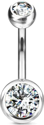 Produktbild von viva-adorno 1,6 x 10 x 5+8 mm Bauchnabel Piercing Banane Titan G23 Bananabell Doppel Kristall Kugeln Zirkonia Z323, klar