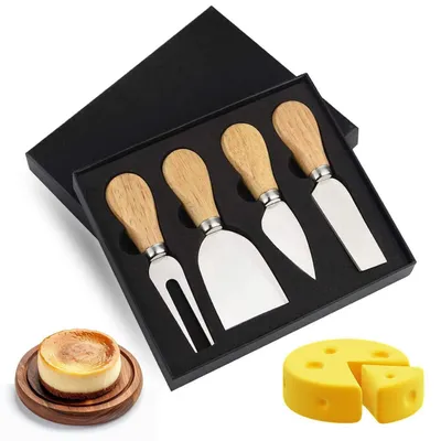 Immagine prodotto di Set di coltelli per formaggio, 4 pezzi, acciaio inossidabile, manico in legno, confezione regalo