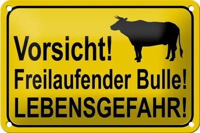 Produktbild von Blechschild Hinweis 18x12cm Vorsicht freilaufender Bulle