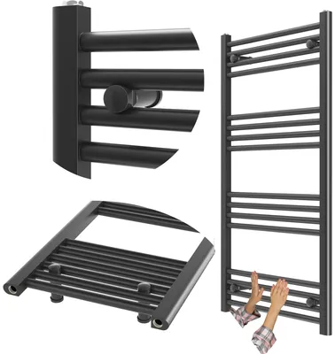 Zdjęcie produktu dla Granitan – grzejnik łazienkowy – suszarka do ręczników – 60 x 110 cm – czarny – podgrzewacz do ręczników – BRENO