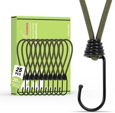 Zdjęcie produktu dla Gumowe zaciski Brotree z hakiem, 25 sztuk, 20 cm. Gumowe zaciski z hakiem do mocowania plandek