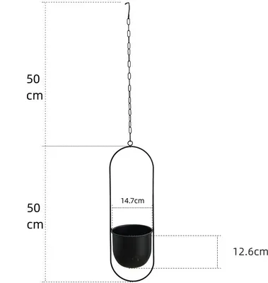 Zdjęcie produktu dla Metalowa doniczka wisząca, wisząca doniczka dekoracyjna, wiszący kosz sufitowy wisząca sadzarka do roślin domowych, sukulentów, roślin powietrznych, czarna, eliptyczna