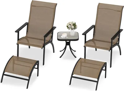Obrázek produktu pro KOMFOTTEU 5dílná sada venkovního zahradního nábytku, sada s 1 stolem, 2 židlemi Adirondack a 2 podnožkami, látková konverzační souprava na terasu, balkon, bazén