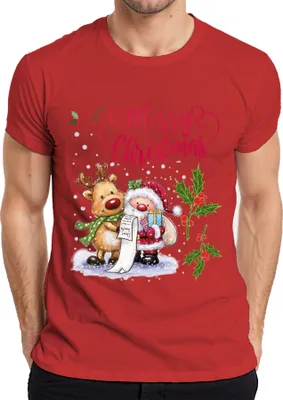 Produktbild von Merry Christmas Santa Rentier Wunschliste Mistelzweig - Weihnachten Weihnachtsgeschenk Herren T-Shirt, Rot, XXL