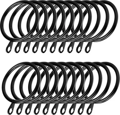 Productafbeelding van Unyqoos® 60 metalen gordijnringen – binnendiameter 38 mm, buitendiameter 45 mm, geschikt voor gordijnroedes tot 30 mm, zwart