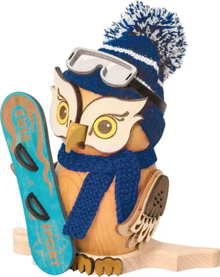 Produktbild von Drechslerei Kuhnert - Räucherfigur Eule mit Snowboard - größe ca. 15cm, für Räucherkerzen größe M (Standard) - 37215
