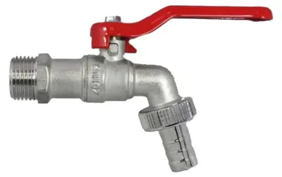 Produktbild von Auslaufventil 1/2 Zoll aus Stahl mit Stahlhebelgriff, 3/4 Zoll Außengewinde, 16mm Schlauchtülle für Garten & Balkon