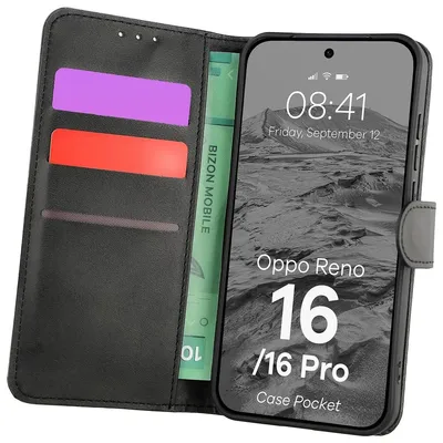 Produktbild von Handyhülle mit Klappe für Oppo Reno16 / Reno16 Pro 5G, Bizon Case Pocket, Schwarz