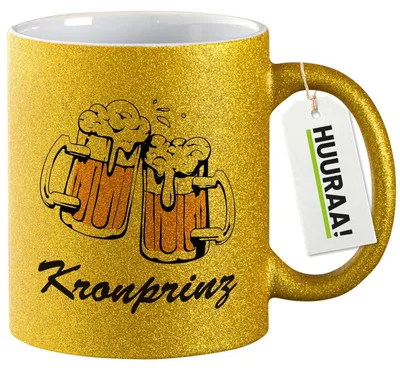 Produktbild von Huuraa Glitzertasse Kronprinz Schützenfest 330ml Gold Keramik Kaffeebecher Geschenkidee