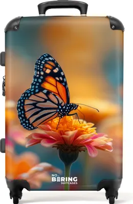 Produktbild von NoBoringSuitcases.com® Großer Koffer - Schmetterling auf rosa Blume - Kombinationsschloss TSA - Hartschalen Trolley 4 Rollen - 72 liter - Reisekoffer - 66 cmKoffer Mittelgroß 67x43x25 cm, 72L,
