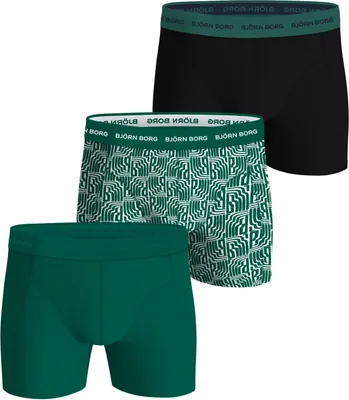 Produktbild von Björn Borg - Herren - Boxershorts Aus Baumwoll-Stretch, 3er-Pack - Bunt/Grün/Schwarz - Gr. M