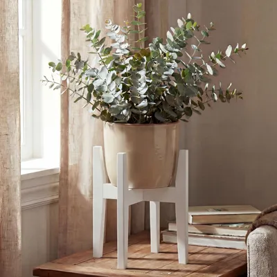 Produktbild von Bambus Pflanzenständer MCW-Q31, Blumenständer Blumentopfständer Blumenhalter, verstellbar 30x27-37cm weiß