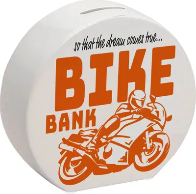 Produktbild von Bike Bank Spardose in orange zum Thema Motorradkauf und Motorrad fahren