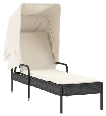 Produktbild von vidaXL Sonnenliege mit Dach Schwarz Poly Rattan