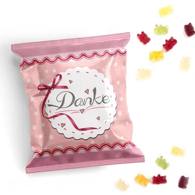 Produktbild von Logbch-Verlag 10 kleine Gastgeschenk Fruchtgummi Tütchen rosa pink DANKE - Give-Away Tischdeko Taufe Kommunion Konfirmation Mädchen100 Stück
