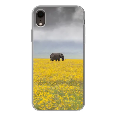 Produktbild von MuchoWow® Handyhülle Schutzhülle Hülle für iPhone XR Elefant - Blumen - Natur - Gelb - Tiere Silikon Softcase Handy Hülle - Schutzdeckel