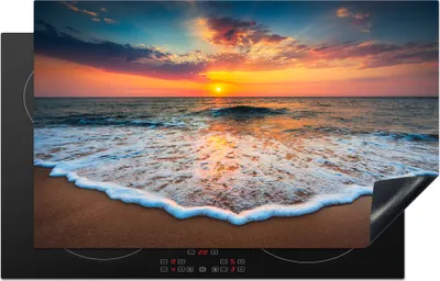 Produktbild von KitchenYeah© Herdabdeckplatte Strand - Meer - Sonnenuntergang , 85x52cm, Küche Deko, Glaskeramikkochfeld Herdabdeckung, Abdeckplatte fùr Kochfeld