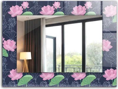 Produktbild von Dekorativer Wandspiegel - Bedruckter Spiegel - Motiv - 80x60 cm - Rosa Lotusblumen
