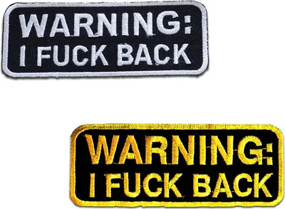 Produktbild von Warning I Fuck Back! Biker - Aufnäher, Bügelbild, Aufbügler, Applikationen, Patches, Flicken, Zum Aufbügeln, Größe: 9,3 x 3,9 cm
