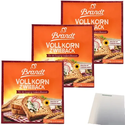 Produktbild von Brandt Vollkorn Zwieback knuspriger Genuss 3er Pack (3x225g Packung) + usy Block