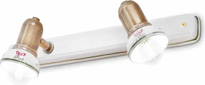 Produktbild von Spot Lampe Metall Keramik verstellbar in Weiß Rosa Grün Floraldekor Messing matt E14 2-flammig länglich